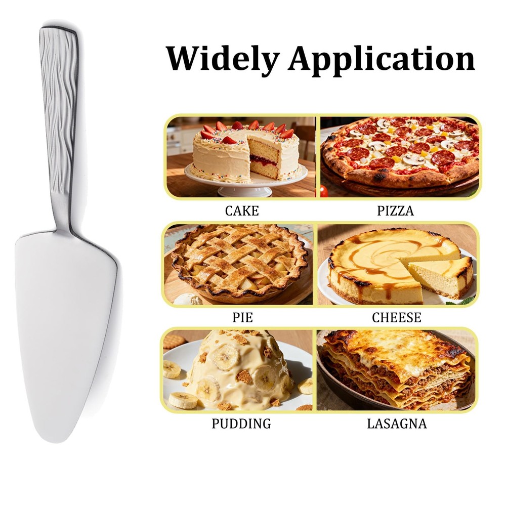 Seeshine Silver Cake Server, 9.3-inch Stainless Wave Pattern Handle,