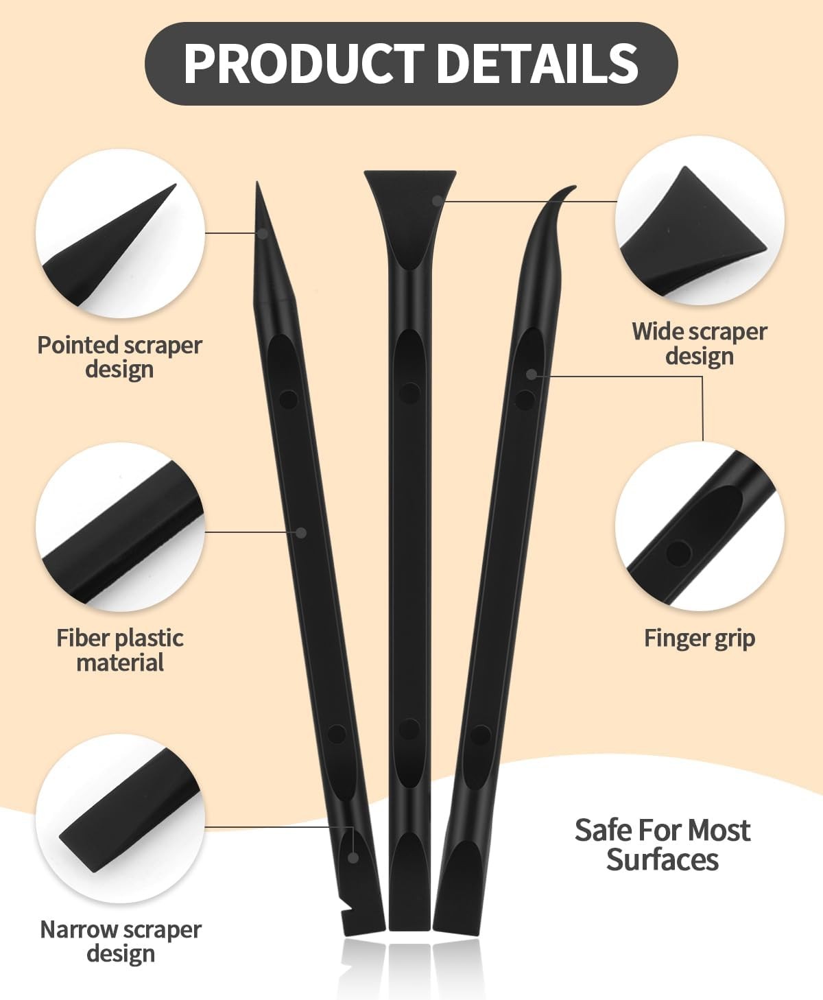12 PCS Carbon Fiber Plastic Scrapers Tool, Non-Scratch Scraper Tool for Tight Sp