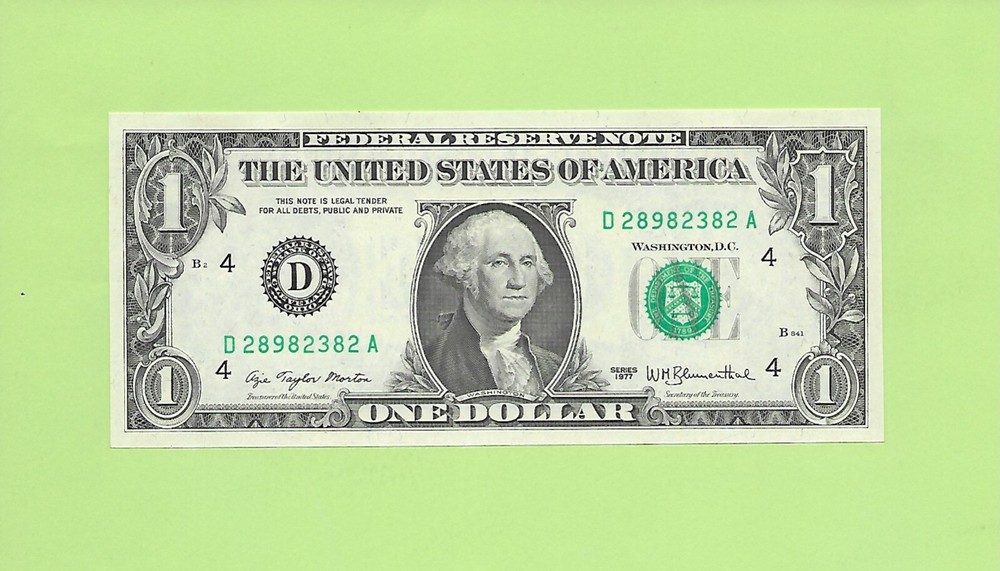 1977 ..UNCIRC $1  D 2898 2382 A  .... 1977  $1  D-A     NICE NOTE      FRN