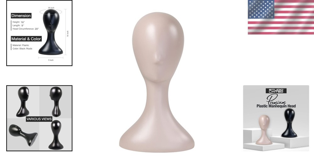 16 Inch Professional Plastic Mannequin Head - Versatile Wig Display & Styling