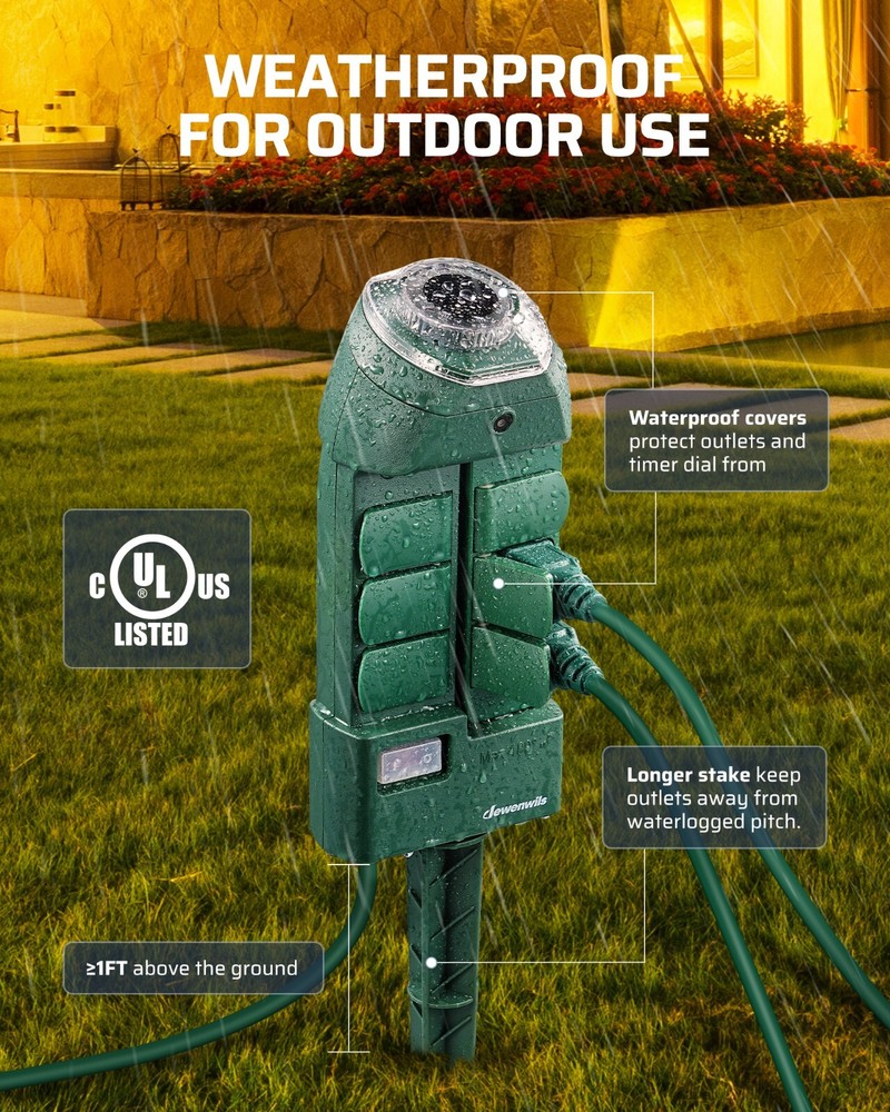 DEWENWILS Yard Stake Timer Dusk to Dawn, Weatherproof Countdown Light Timer,