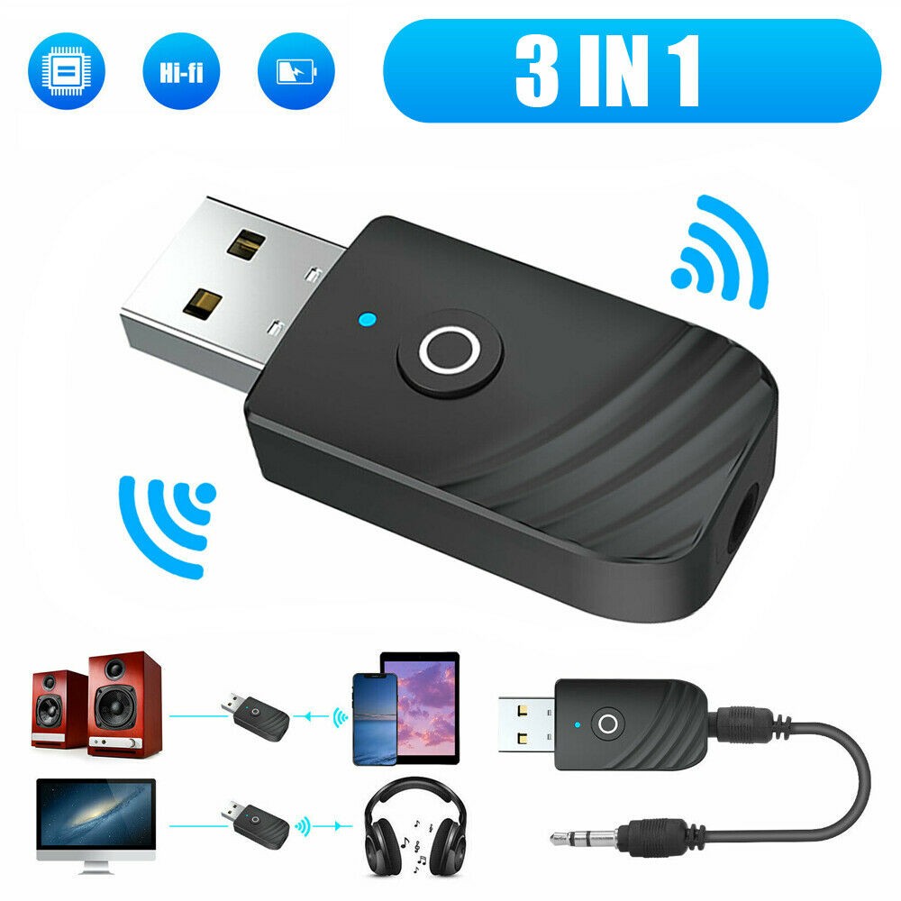 Universal 3in1 Wireless USB Bluetooth 5.0 Audio Transmitter Receiver AUX Adapter