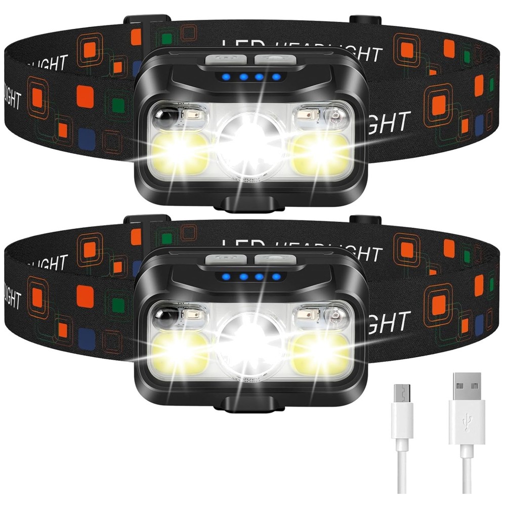 2-Pack Rechargeable LED Headlamp: 1200 Lumen Waterproof Motion Sensor Light