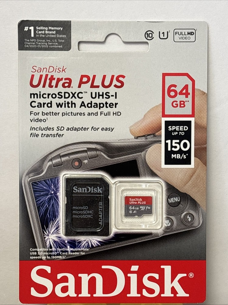 SanDisk Ultra PLUS 64GB microSD Memory Card