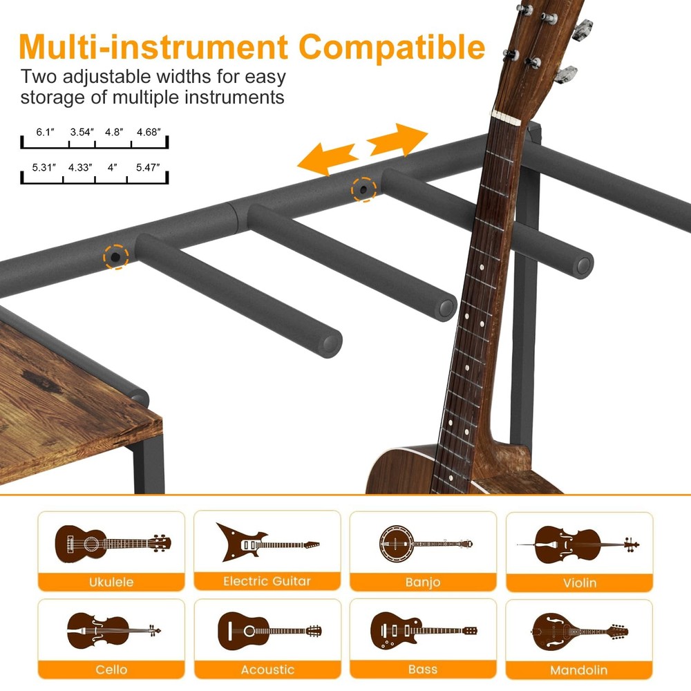 Guitar Stand for 4 Guitars, Adjustable Multiple Guitars Rack with Soft-Padded...
