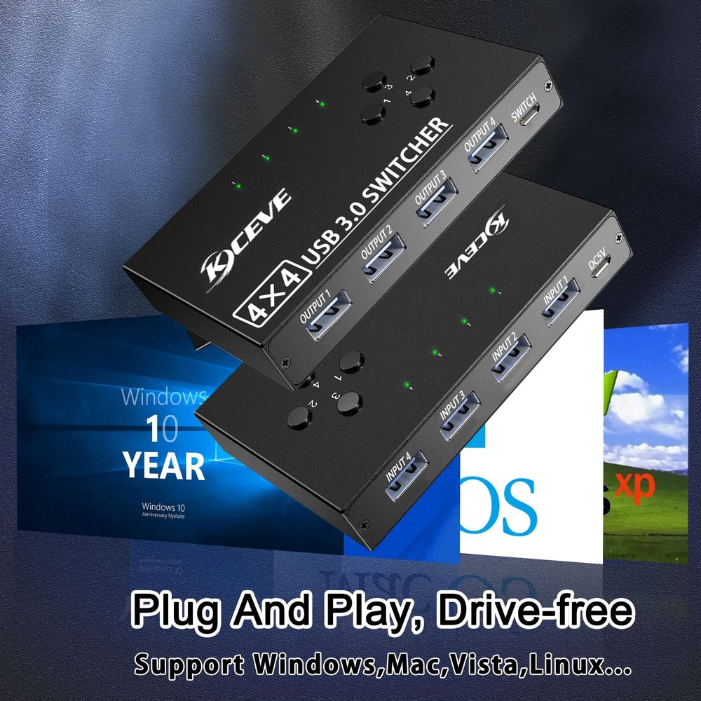 USB 3.0 Switch Selector 4 Port,KVM Switcher 4 Computers Sharing 4 USB Devices...