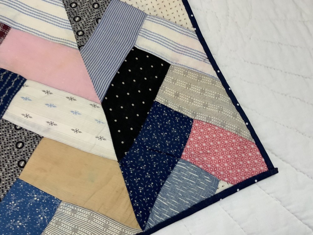 Vintage Patchwork Table Topper Or Doll Crib Quilt, Rectangles, Blue, Multi