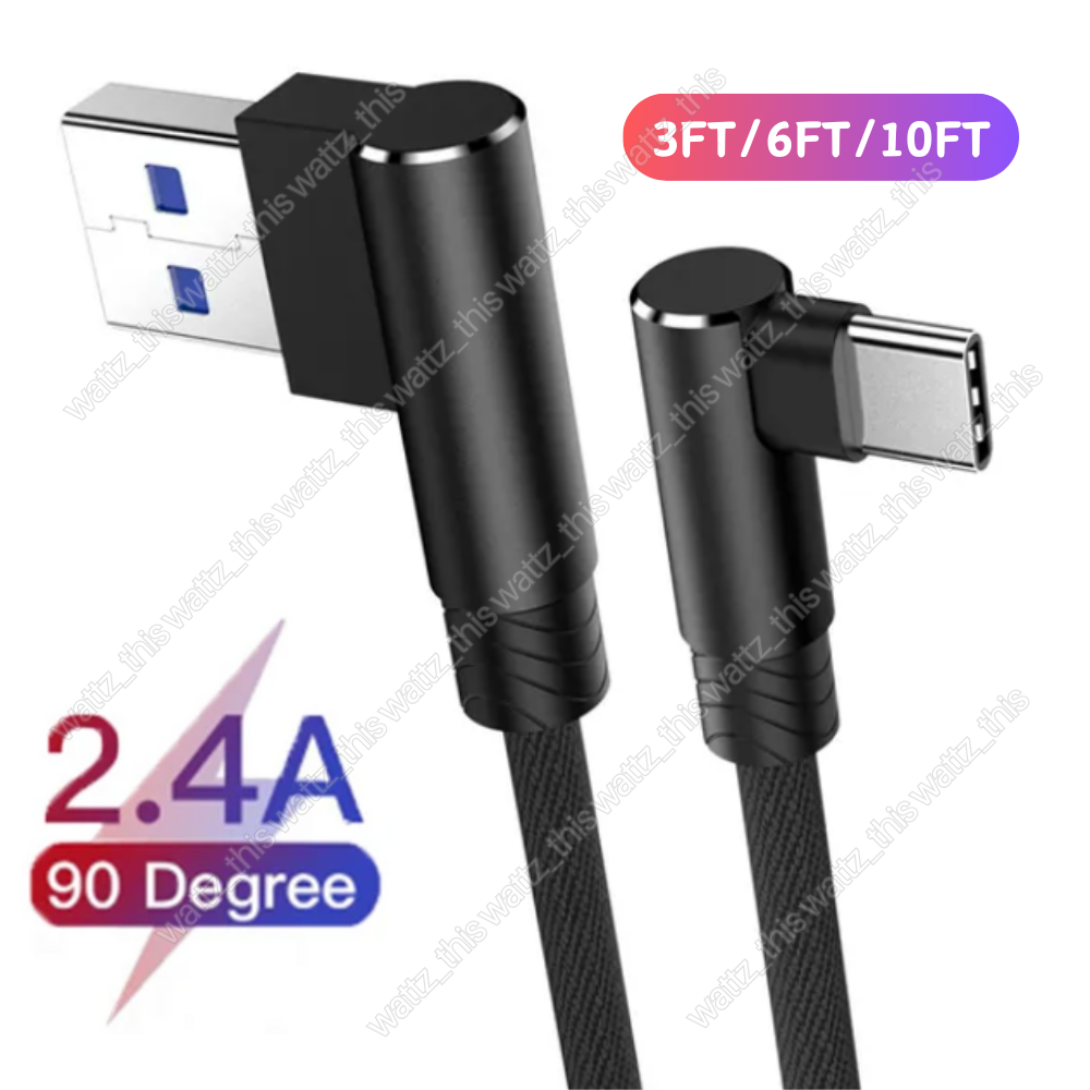 USB Type C Cable 90 Degree Right Angle Design USB-A to USB-C Charger Data Cord
