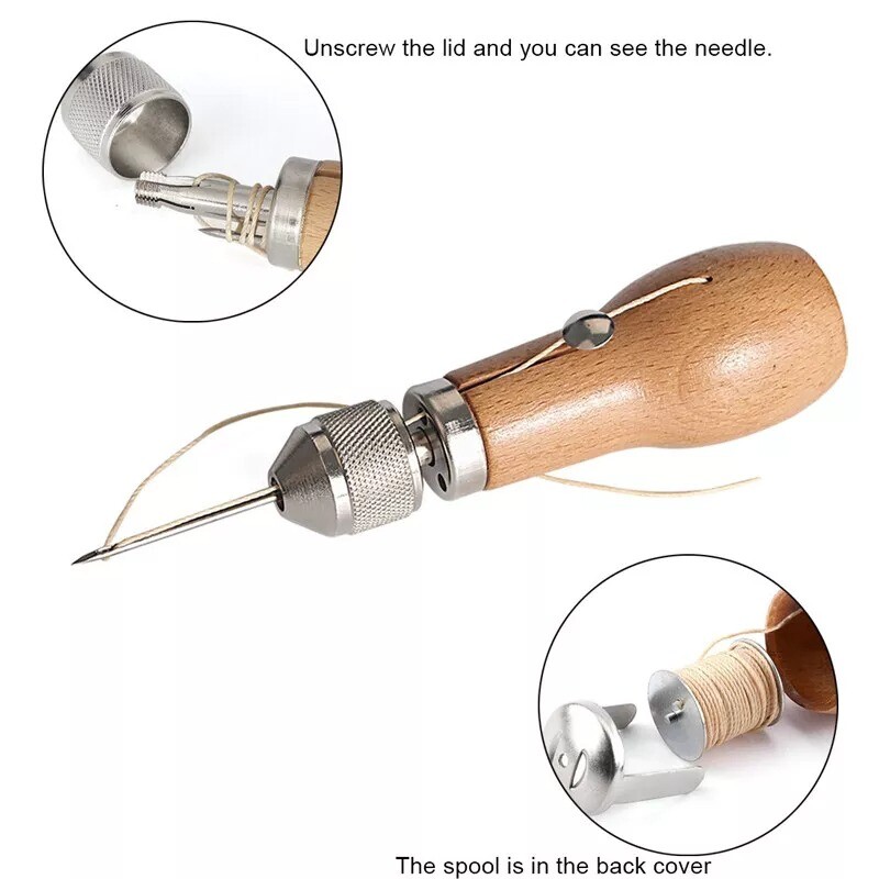 Leather Sewing Kit With Hand Speedy Stitcher Sewing Awl Waxed Thread Repair Tool