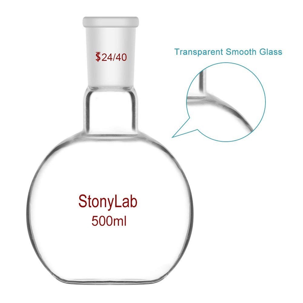 StonyLab Borosilicate Glass Heavy Wall Single Neck Flat Bottom Boiling 500 mL