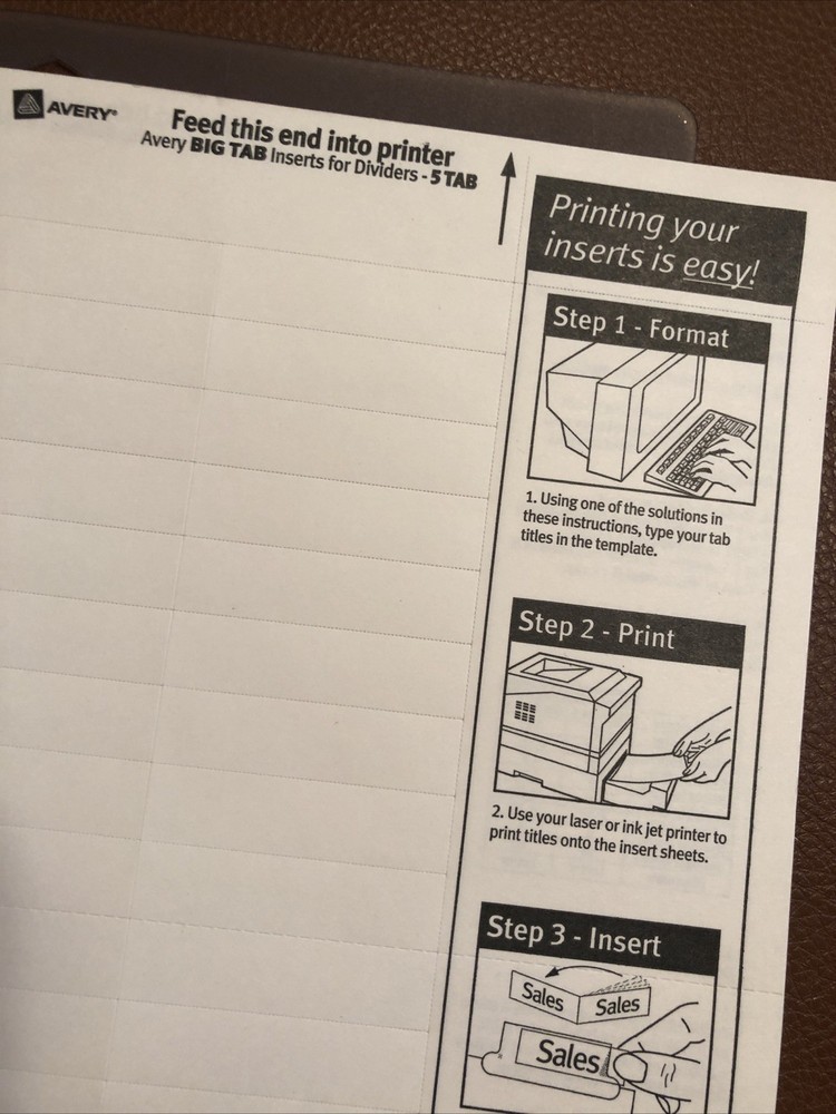 3x36 Sheets AVERY “Big Tab” Printer Labels Inserts for Dividers, Office Filing ￼