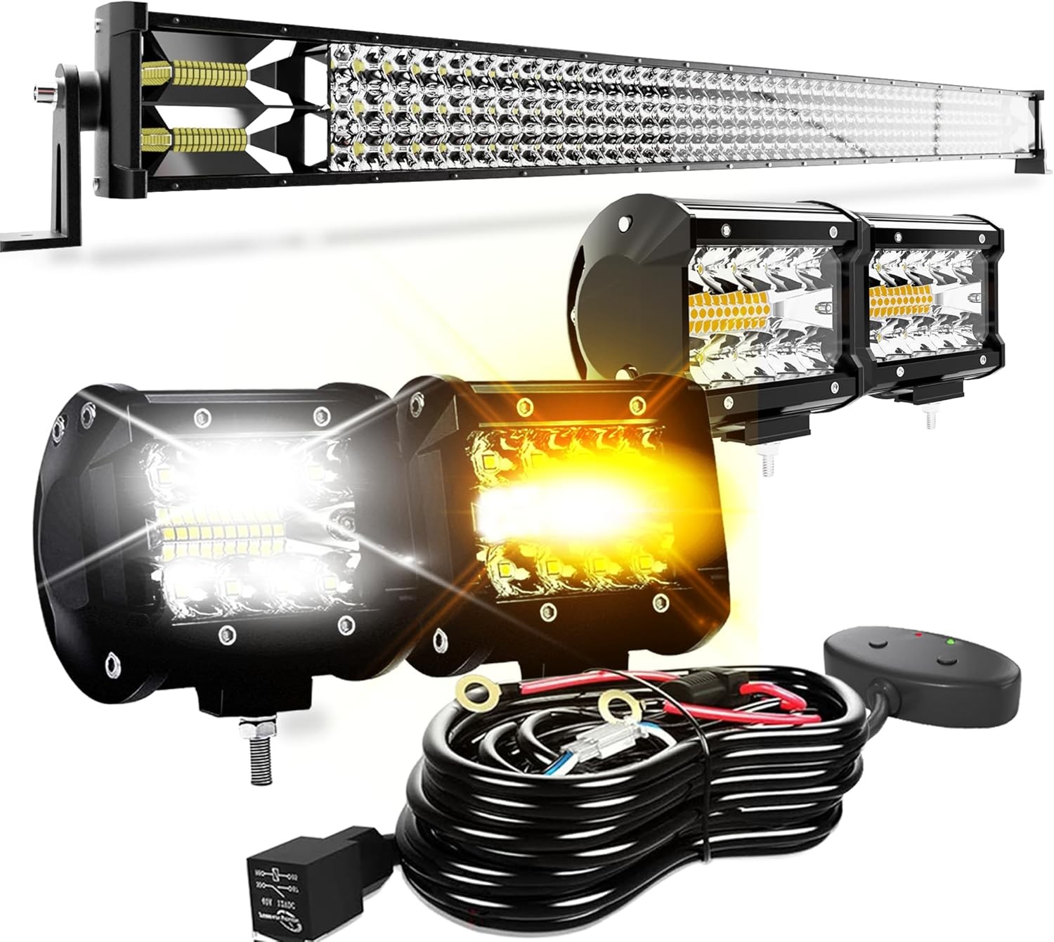 For SUV/Truck LED Lighting Kit: 52" 300W Bar & 4 Pods with Wiring Harness