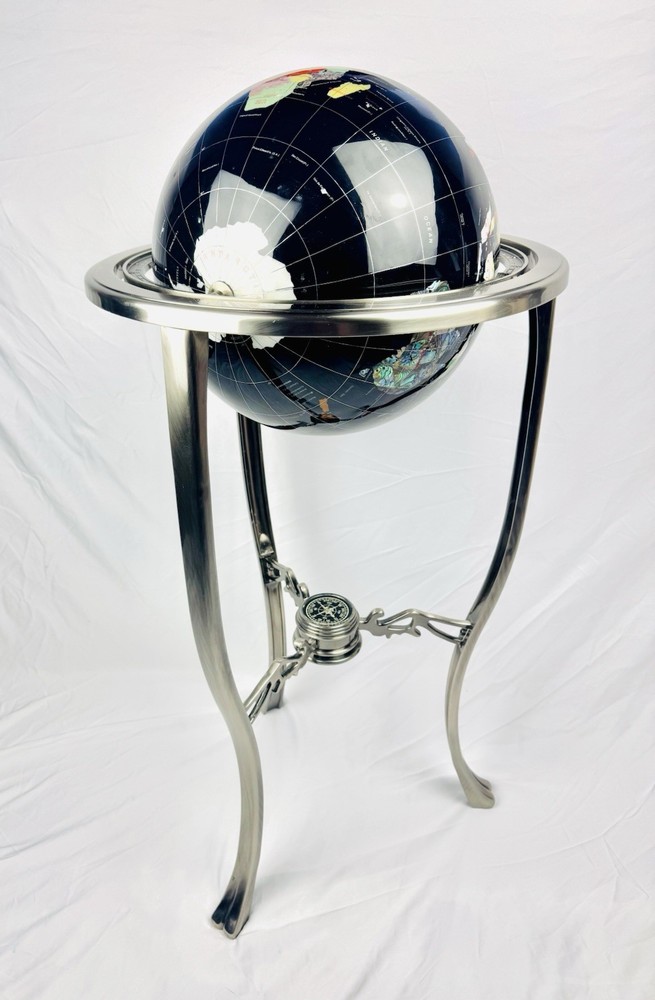 Luxury Decorative Gemstone 36" Upright Globe with Silver Stand and Compass