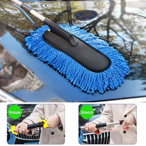 2 PCS Microfiber Car Duster, Scratch Free Auto Exterior Interior Large Blue