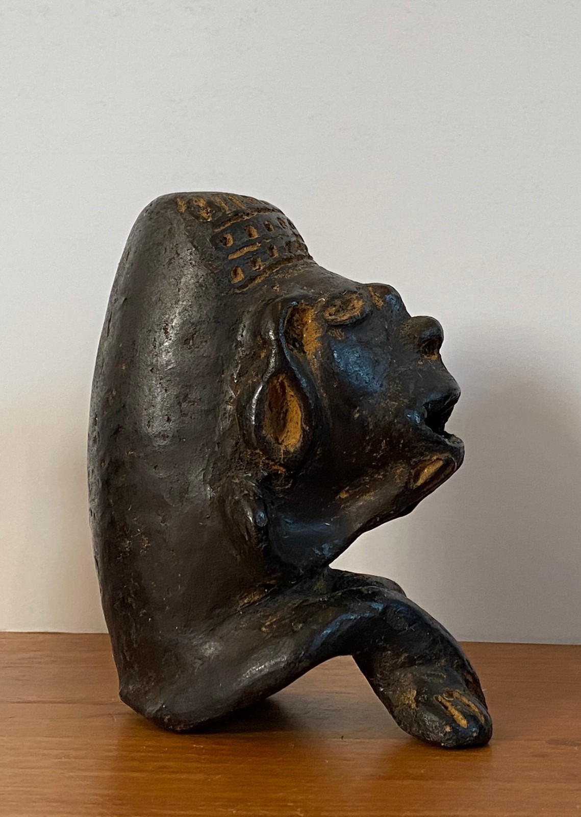 3 Pre Columbian Style Black Ware Clay Figures Musical Seated Vintage / Antique