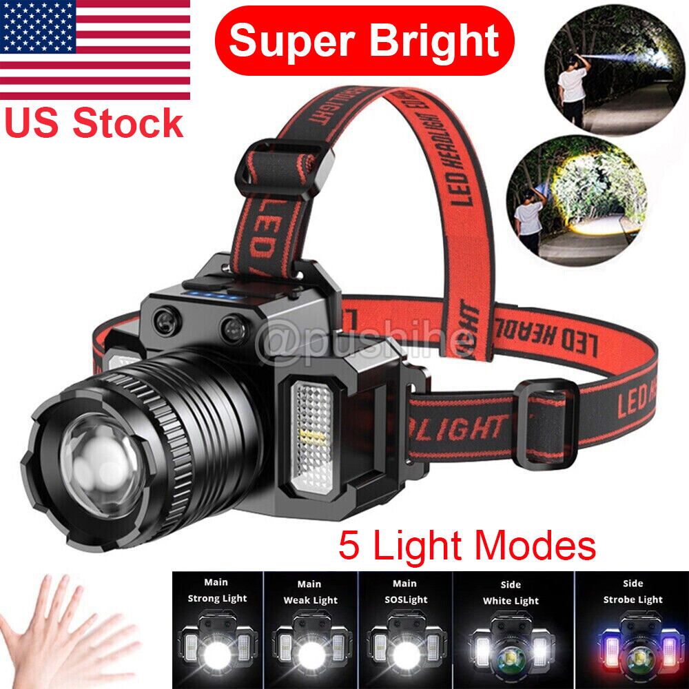 Super Bright LED Headlamp USB Rechargeable Headlight Flashlight Waterproof Lamp