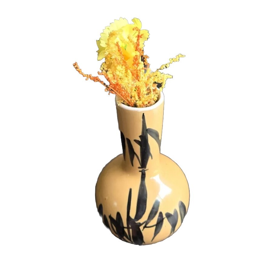 Black Painted Art, Unique Small Bud Vase, Bulb Bottom.