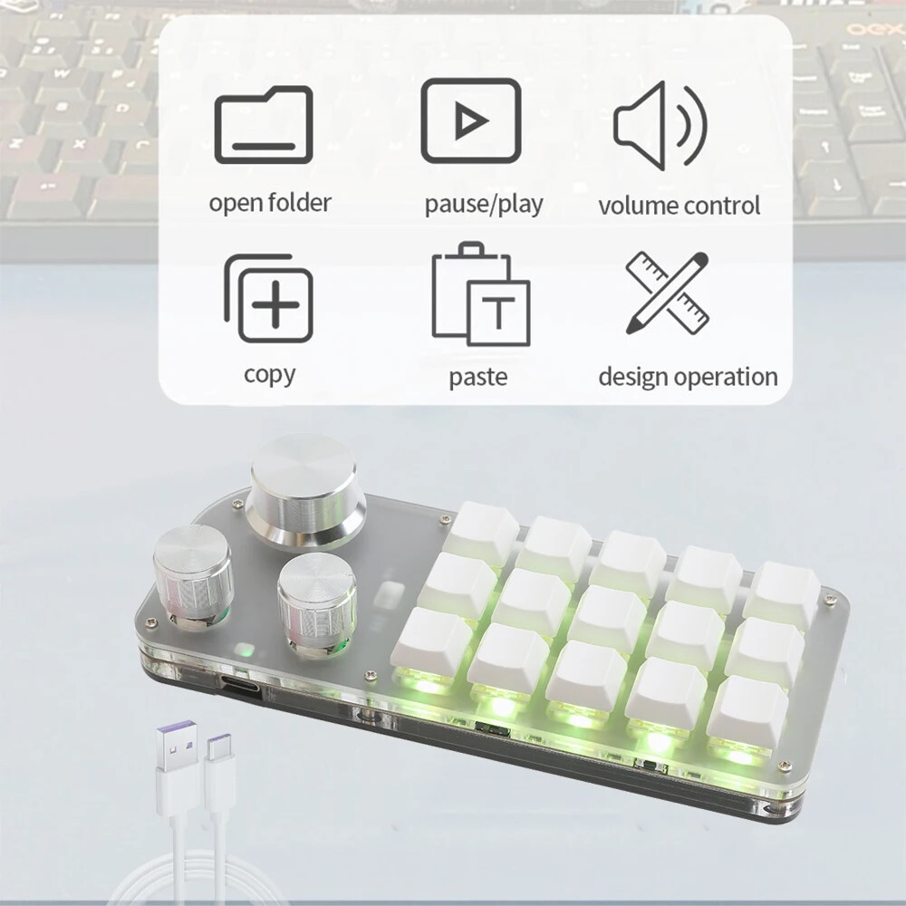 Macro Programming Keyboard 15 Button 3 Knobs Custom Game Keyboard With Bluetooth