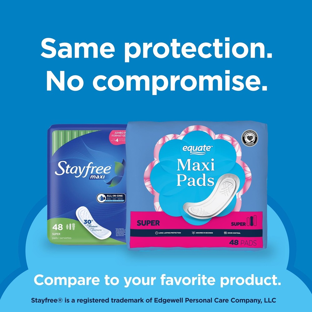 Equate Maxi Pads, Super Absorbency, Size 2, 48 Count
