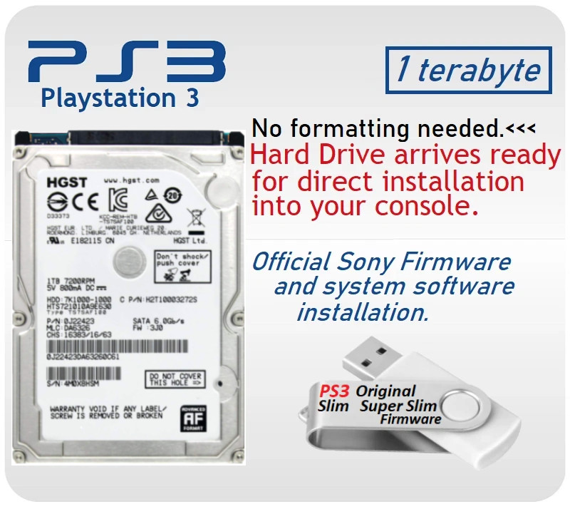 1TB PS3 Hard Drive USB Firmware Installation Drive Replacement Upgrade for PS3
