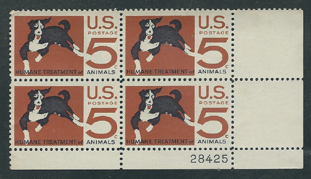 Scott #1307...5 Cent....Dog...2 Plate Blocks
