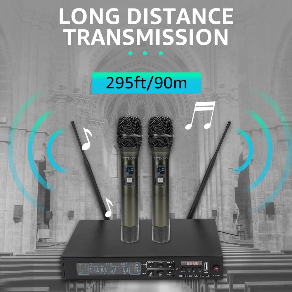 Retekess TC103 Wireless Microphone System Bluetooth 5.0 Handheld Dual Channel