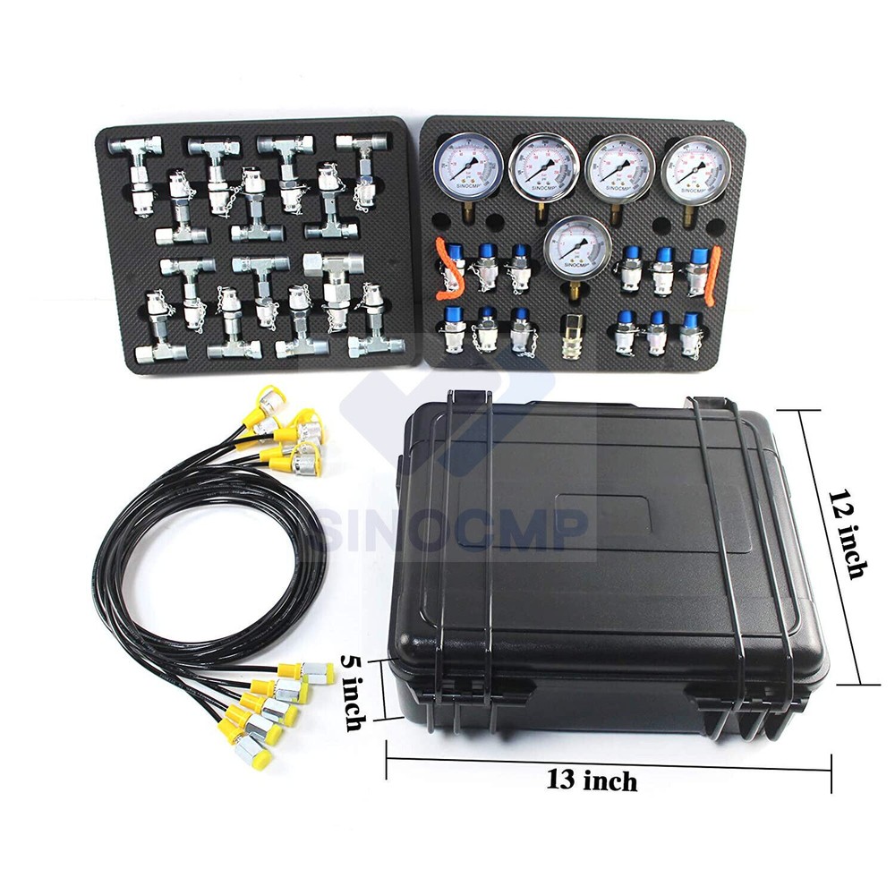 Hydraulic Pressure Test Kit 13 Coupling 14 Tee Connectors Diagnostic 5 Gauge Set