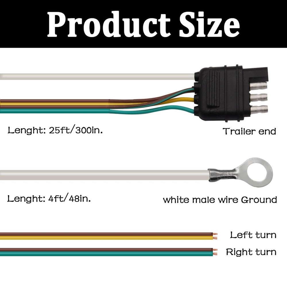 25ft 4-Wire Trailer Light Wiring Harness