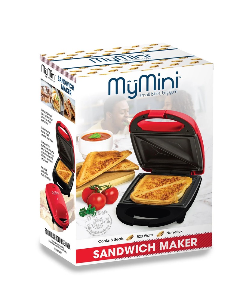 MyMini Sandwich Maker Grill, 520 watts, Red