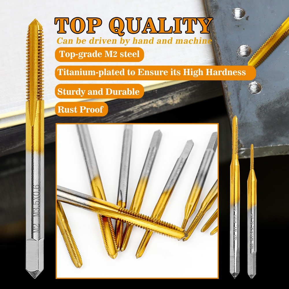 10pcs Micro Metric Taps Bits Set with Tap Wrench M1-M3.5 Machine Screw Thread