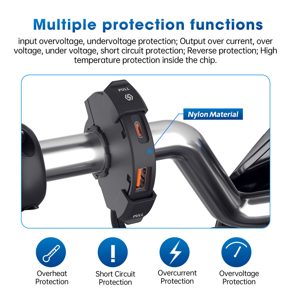 Motorcycle USB Type-C Fast Charger Power Adapte Waterproof Handlebar Mounting