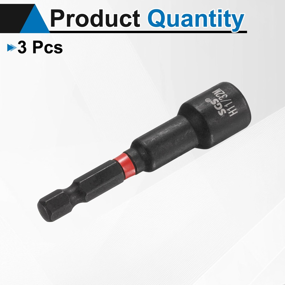 3pcs Nut Driver Drill Bit 11/32" Socket 1/4" Hex Shank 2.56" Magnetic Setter