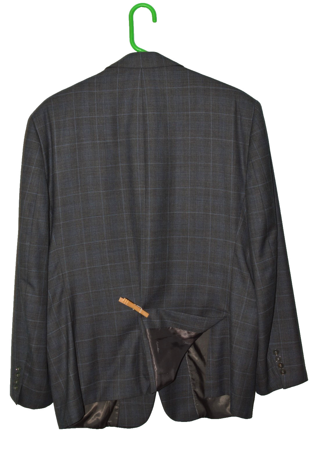 Llike New (2Pc Suit 46R 46 Regular R) CALVIN KLEIN Gray Windowpane Stretch 38x30