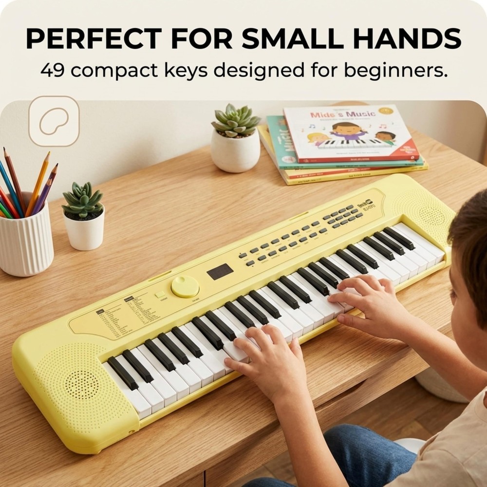 RockJam 49 Key Keyboard Piano, Portable Electronic Compact, Lemon Sherbert
