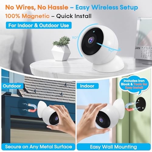 Security Cameras Wireless Outdoor Magnetic - 4-Pack Install 4 Camera System