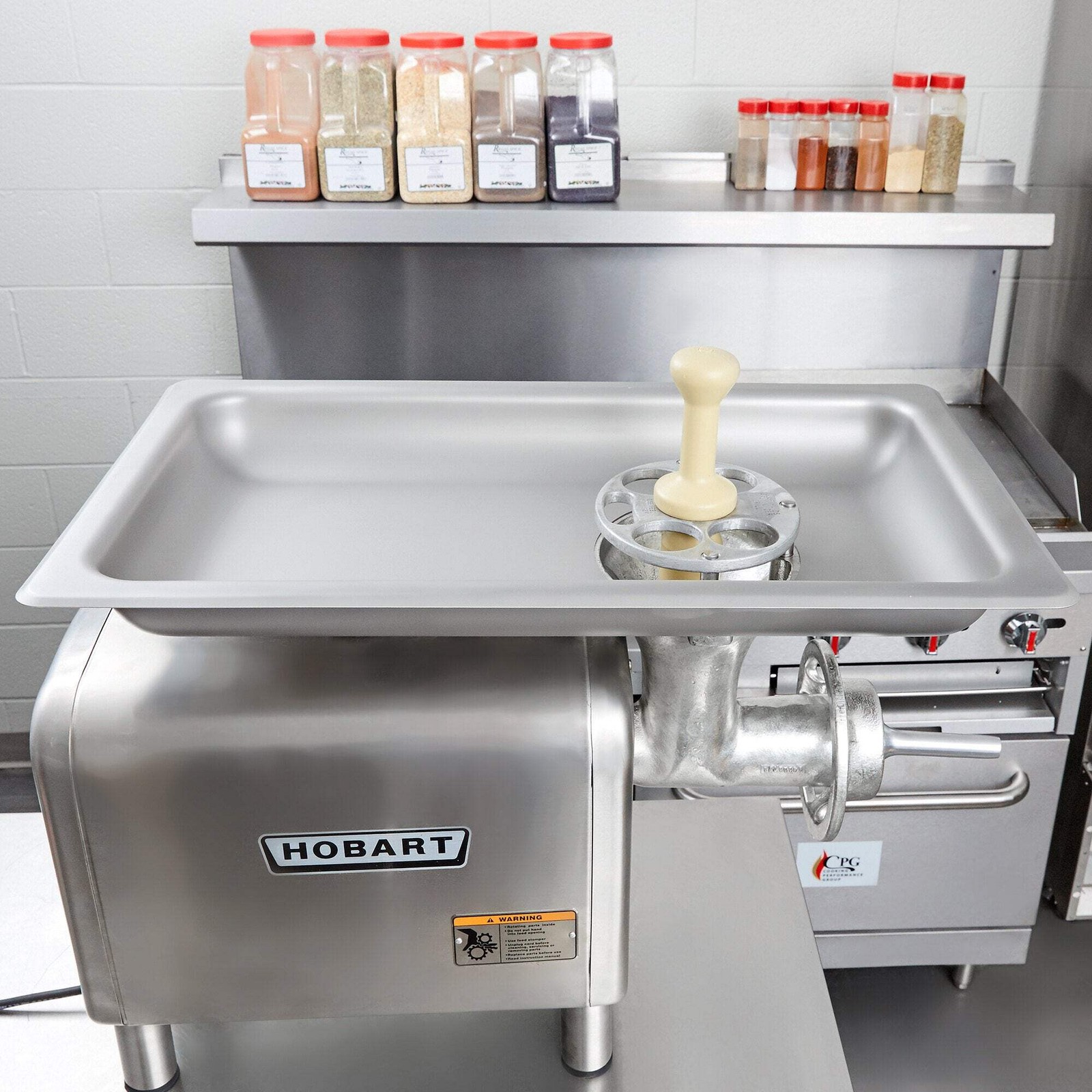 Hobart Stainless Steel Rectangular Feed Pan with Funnel-Shaped Opening