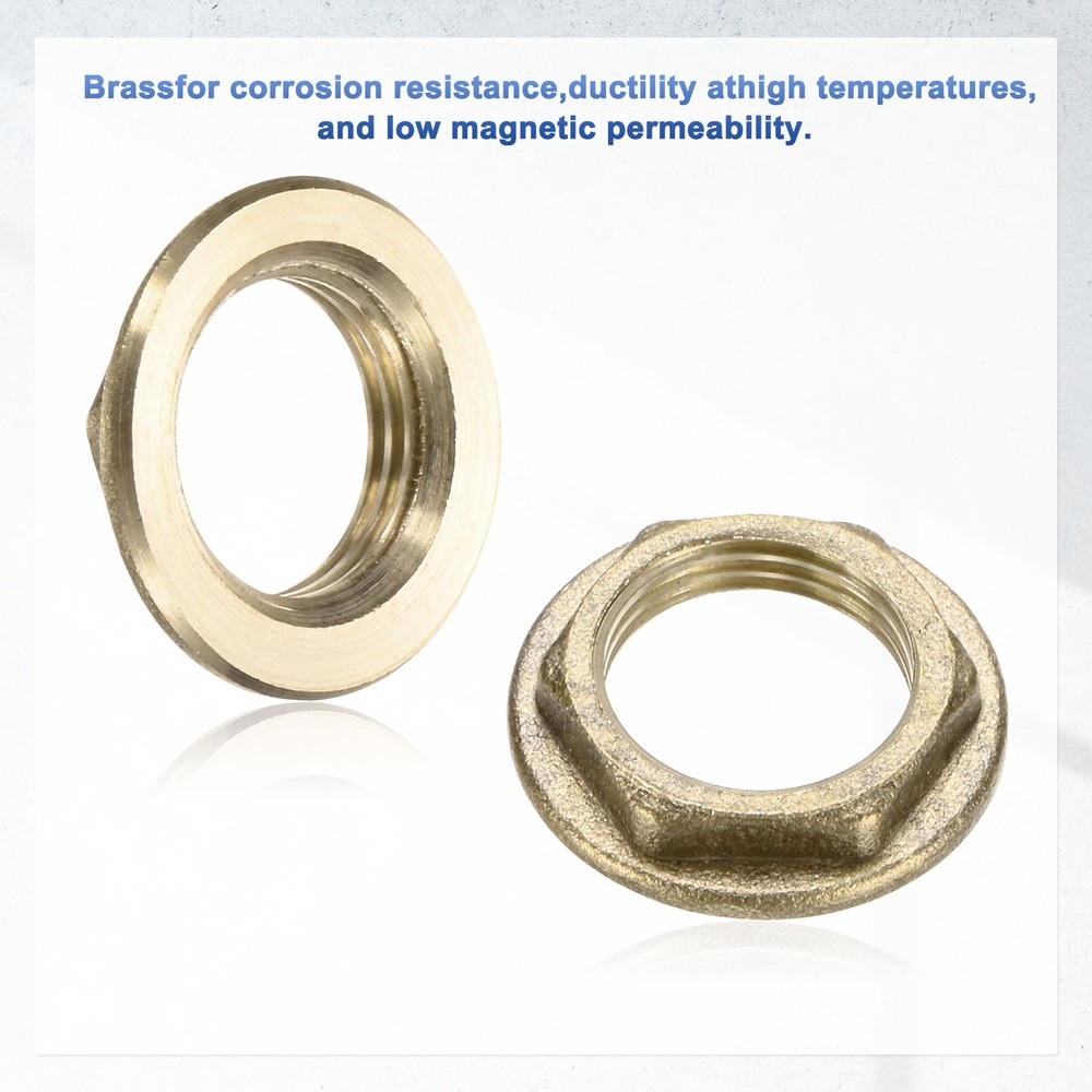 4 Pcs Brass G 3/8" Pipe Fitting Flange Hex Locknuts with Washer