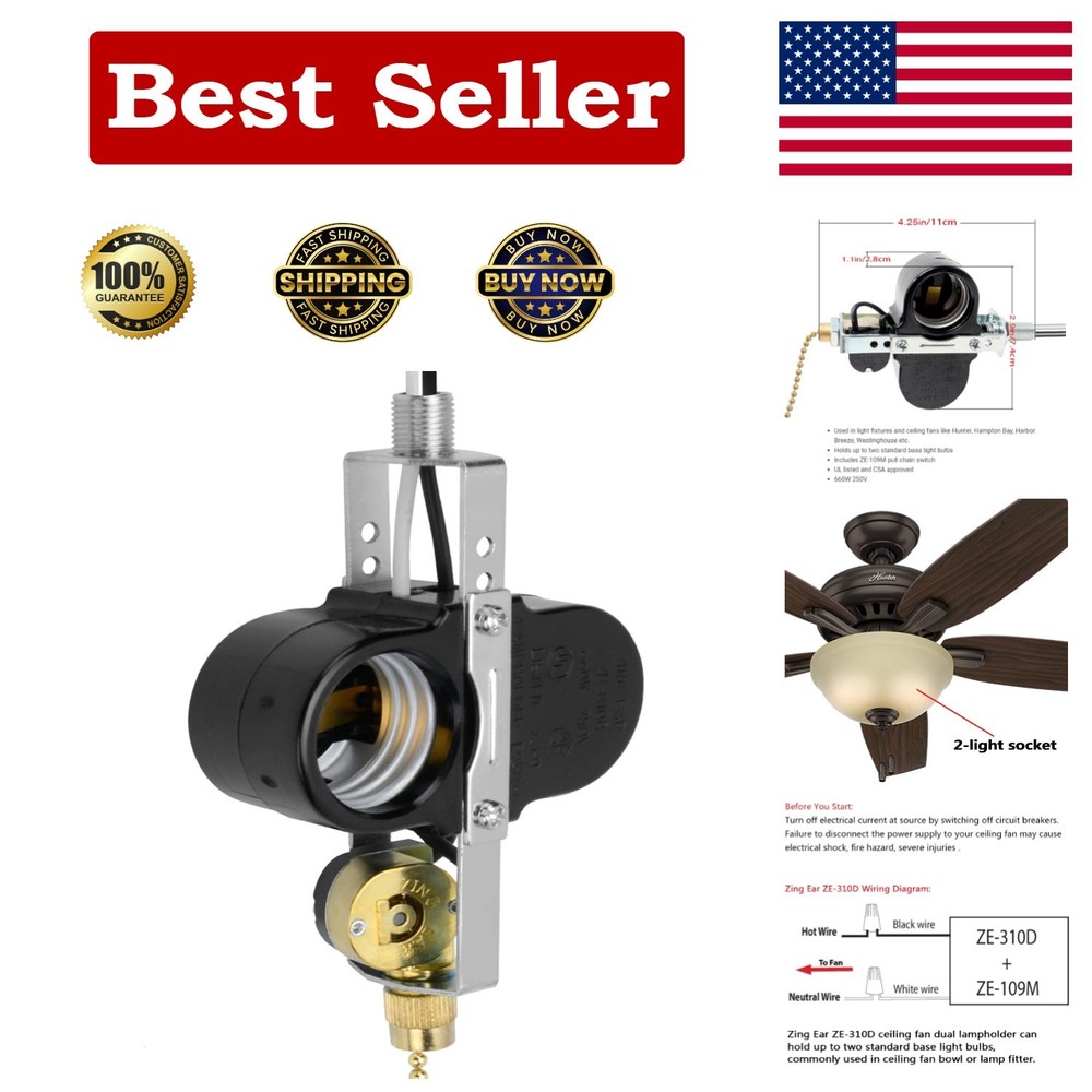Durable Brass Ceiling Fan Light Kit with ZE-109M Pull Chain Switch - 660W Rated
