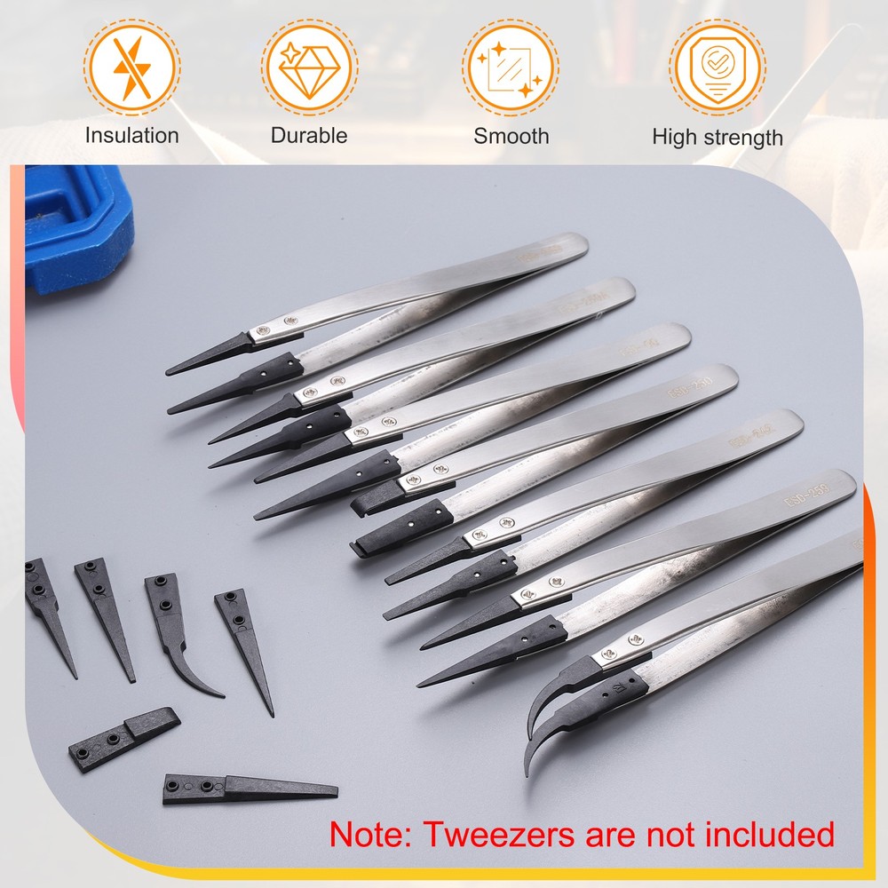 Model 2A Carbon Fiber Precision Tweezers Replacement Tip Set, Black