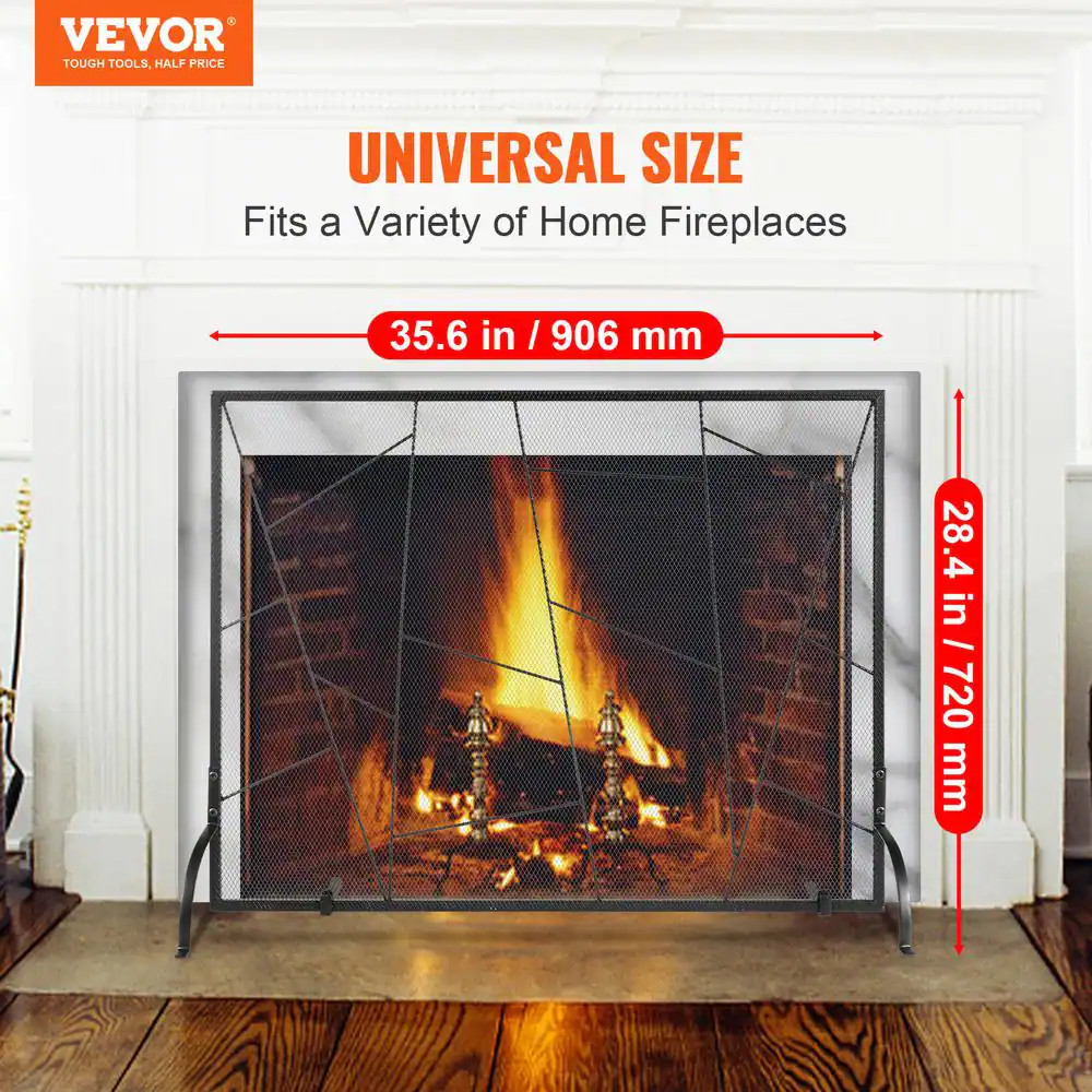 Single Panel Fireplace Screen Iron Mesh Free Standing 36 x 28 in