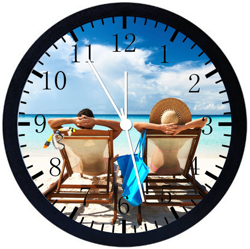 Beautiful Beach and Blue Sky Black Frame Wall Clock E153