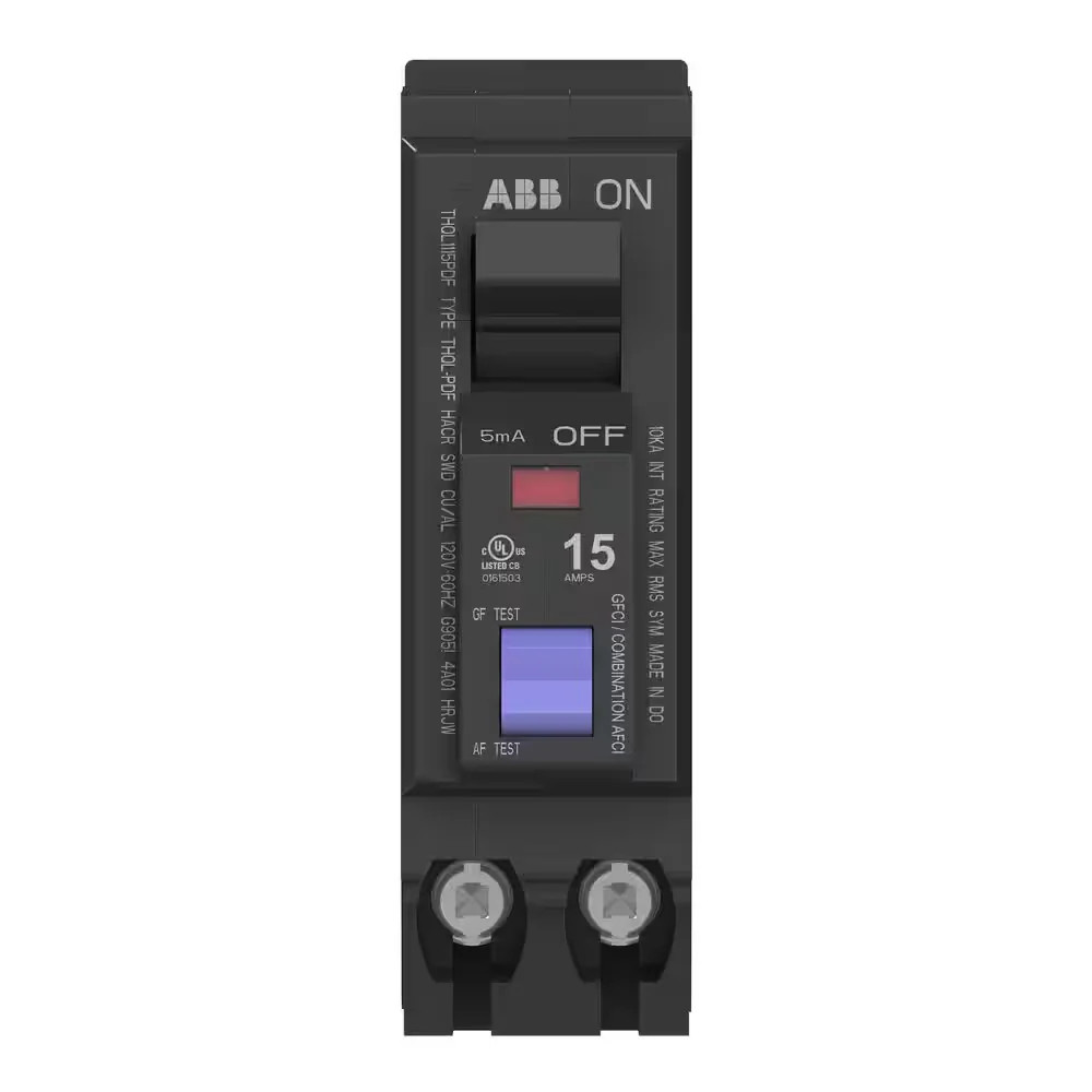 15 Amp Single-Pole Dual Function Arc Fault/GFCI Plug-On Neutral Circuit Breaker