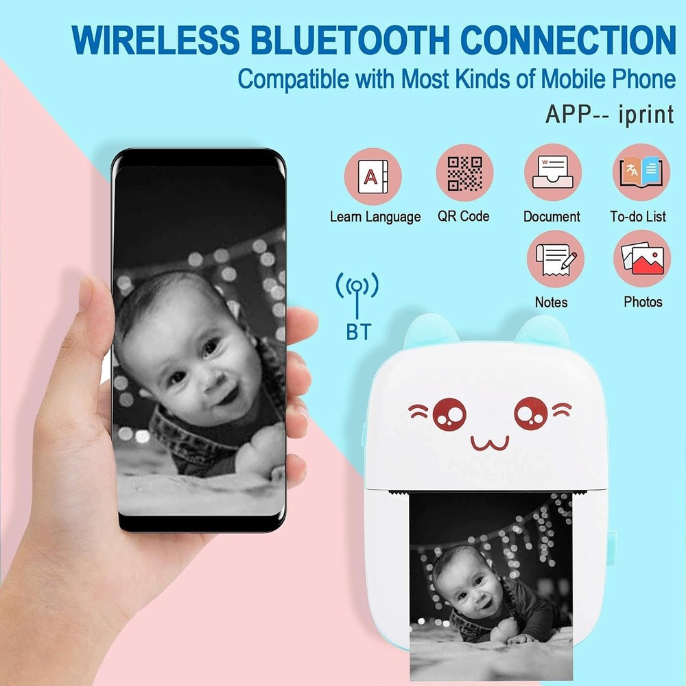 Portable Printer, Mini Pocket Wireless Bluetooth Thermal Printers with 6 Blue