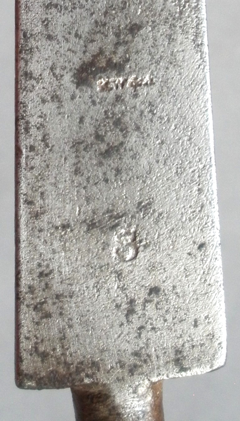 Brown Bess socket bayonet marked "KWA" (Ketland, Walker & Allport) engraved N 16