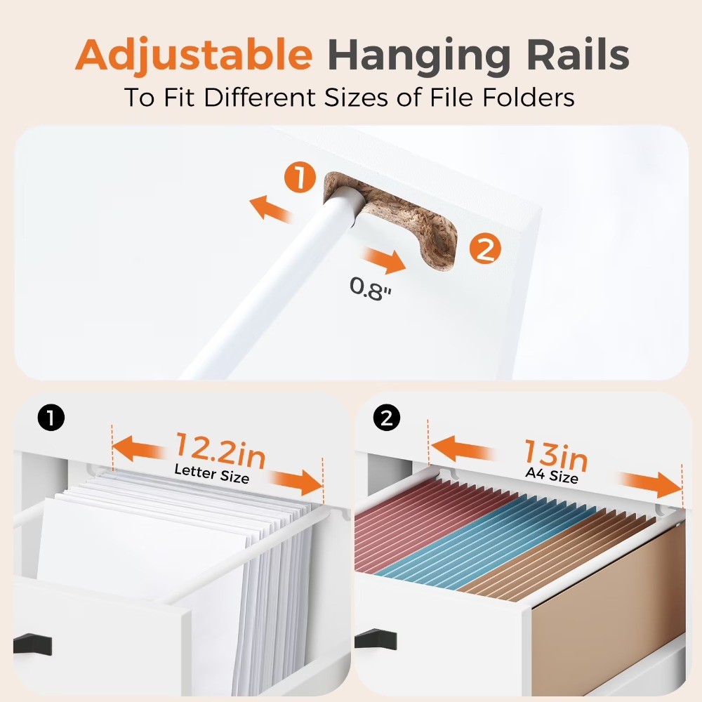 2-Drawer Rolling File Cabinet with Lockable Wheels, Printer Stand