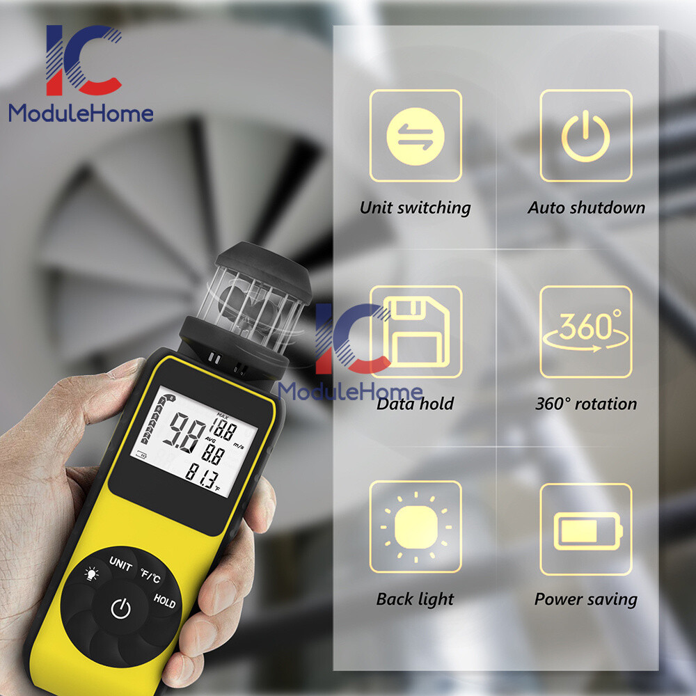 Digital Cup Anemometer Compass Measure Wind Temperature 360°Rotating + Backlight