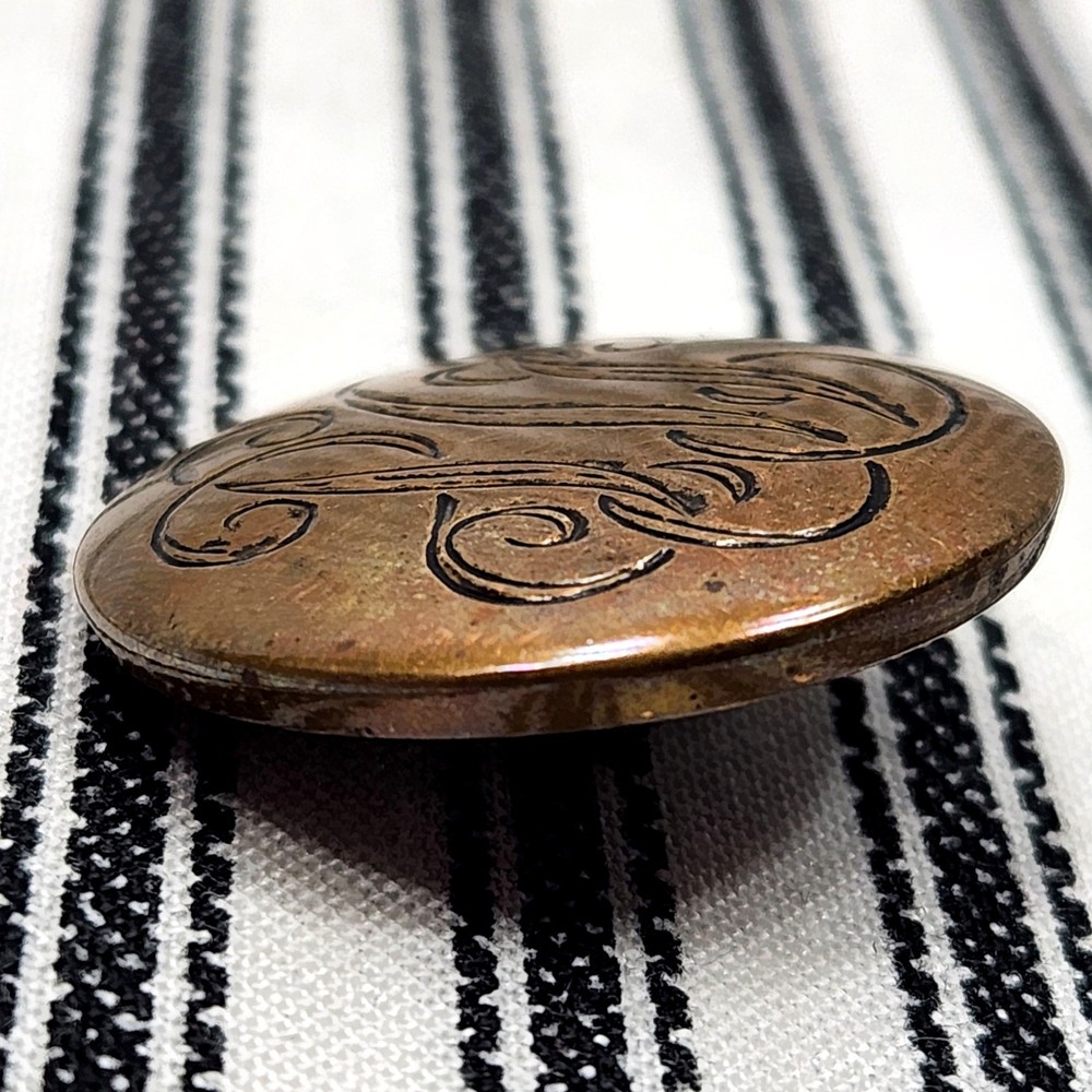 Vintage Uniform Button, (Monogrammed) Brass - (c. Pre 1930s)