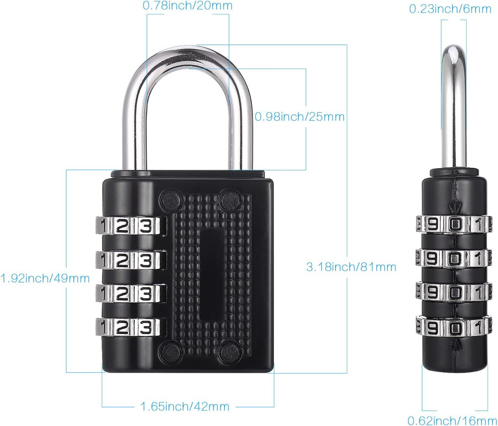 4 Pack Combination Lock, 4 Digit Combination Padlock, Outdoor Waterproof Padlock