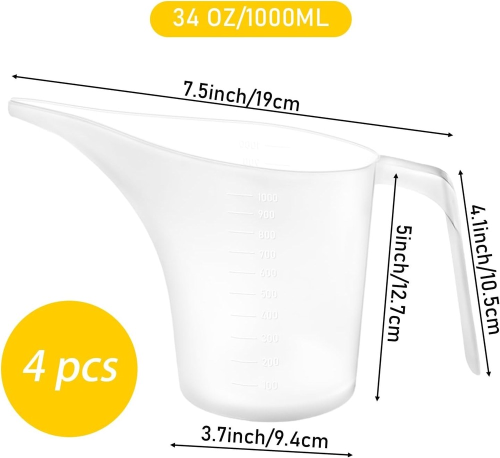 4 Pack Measuring Funnel Pitcher,PlasticMeasuring Cup W/ Long Spout,Large