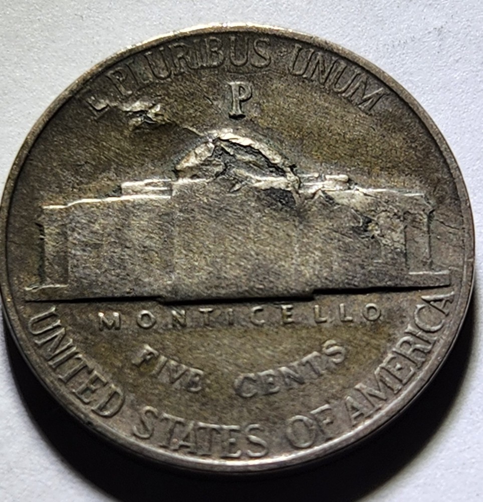 LAMINATION/Strike Thru ERRORS - Obverse AND Reverse 1945P SILVER Jefferson 5C